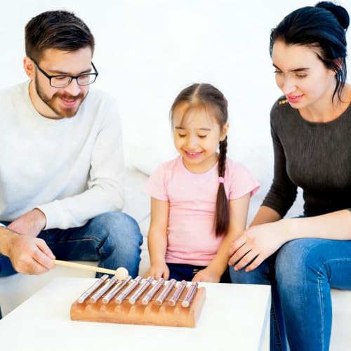 7 Tone Hand Chime with Wooden Mallet - Wood Meditation Chime Bell for Yoga, Sound Healing, Mindfulness & Classroom Management Hand Percussion Instrument for Teachers, Relaxation