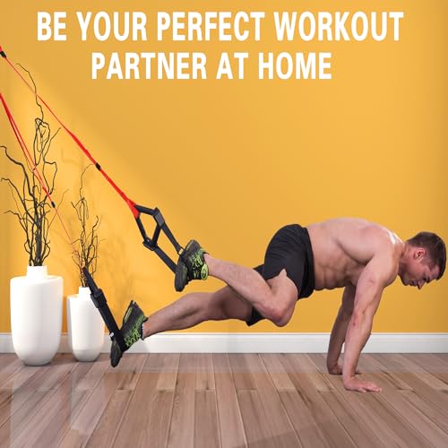 Bodyweight Resistance Training Straps, Home Gym Fitness Trainer kit - color: Red