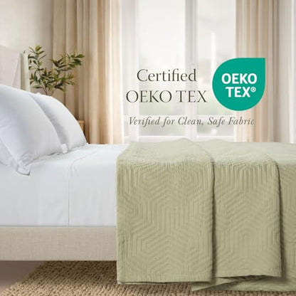 Threadmill Luxury Cotton Blankets for Queen Size Bed | All-Season 100% Cotton Queen Size Blanket | Aster Cozy Lightweight, Soft Breathable Coverlet fits Full Size Bed, 90x92 | Sage Green - color: Aster Sage Green, size: Queen / Full