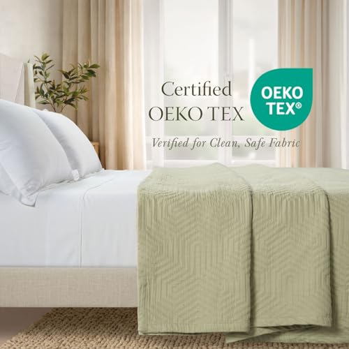 Threadmill Cotton Twin Coverlet Blanket, Jacquard, Sage, Long Staple Cotton - color: Aster Sage Green, size: Twin / Twin-XL