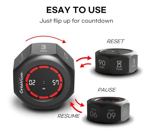 Flip Cube Pomodoro Timer - Rechargeable Visual Countdown & Count Up Stopwatch, 7 Preset Intervals, 3 Alarm Modes, Productivity Tool for ADHD, Kids, Study, Work & Kitchen (Gray) - color: Space Grey