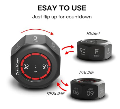 Flip Cube Pomodoro Timer - Rechargeable Visual Countdown & Count Up Stopwatch, 7 Preset Intervals, 3 Alarm Modes, Productivity Tool for ADHD, Kids, Study, Work & Kitchen (Gray) - color: Space Grey