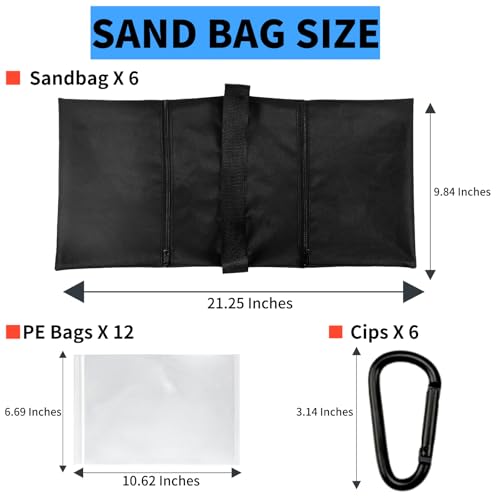 6 Pack Sandbags with 12 PE Bags, Sand Bag for Backdrop Stand | Weight Bags for Light Stand Photography Video Equipment, Heavy Duty Sand Bags for Photo Tripod, C Stands and Light Stands - size: 6 PCS