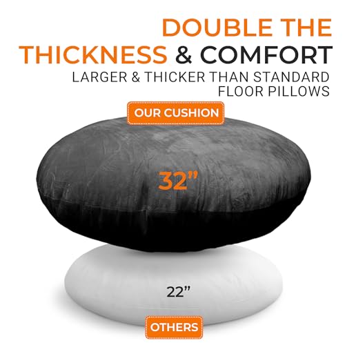 Cheer Collection Extra Large Floor Pillow, 32" Round Meditation Cushion, Oversized Yoga Pillow & Floor Cushions for Adults, Floor Pillows for Sitting, Meditation, and Seat Cushion- Black - color: Large Black