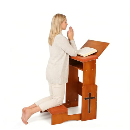 Prayer Kneeler Bench with Book Rest, Adjustable Height | Foldable design, thick padding, portable prayer stool, for home church meditation use