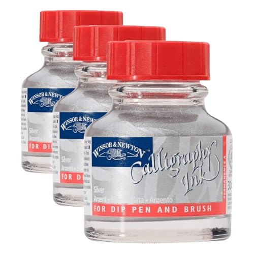 Winsor & Newton Calligraphy Ink, 30ml (1-oz) Bottle, Silver (Pack of 3) - color: Silver, size: 1 fl oz (Pack of 3)
