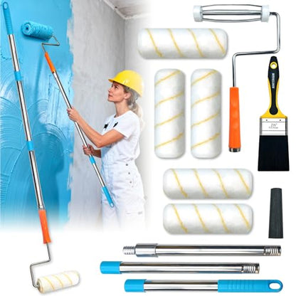 King Origin Paint Roller Kit with Extension Pole (4 ft), 10 PCS | 7" Paint Roller Covers, Roller Frame, Paint Brush, House Paint Supplies for Painting Walls, Home Interior - color: 7" Rollers, 10-Pack