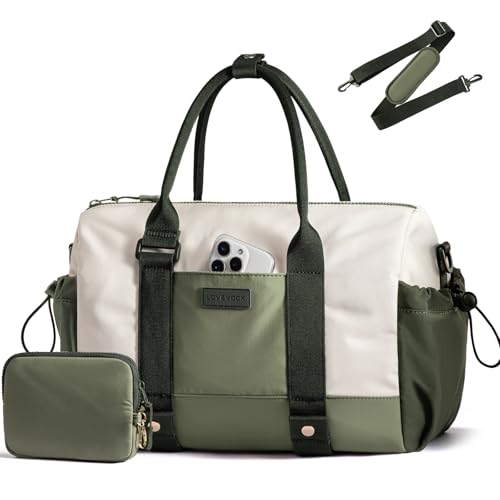 LOVEVOOK Small Gym Bag for Women with Yoga mat Holder, Mini Duffle Bag for Travel with Wet Pocket, Overnight Personal Item Bags (White-Green, 16.5 inch-Large-2Pcs) - color: White-Green, size: 16.5 inch-Large-2Pcs
