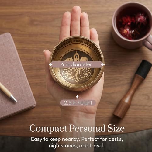 Silent Mind Tibetan Singing Bowl Set – Easy to Play & Beginner Friendly Meditation Bowl with Cushion & Mallet | Stress Relief & Mindfulness | Gift-Ready - color: Gold, size: Without Case