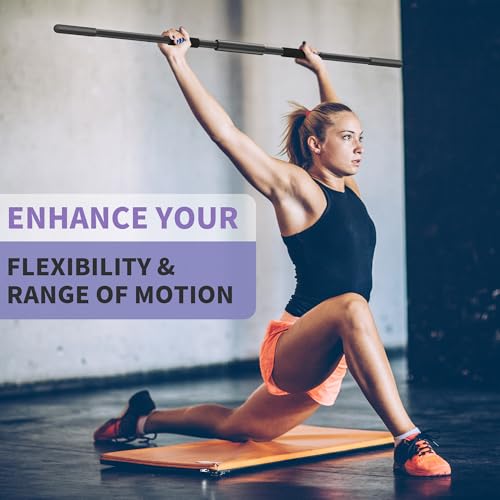 Yoga Stick 58 Inch Sturdy Alloy Steel - Adjustable Stick for Exercise, Stretching, Balance - Versatile Exercise Stick with Non-Slip Ends, Neck Cushion and Adjustable Grip Cushions