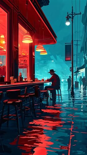 ARTGOTO Large Paint by Numbers for Adults Rainy Night Cafe | 15.7x27.5inch/40x70cm Paint by Number Kit on Canvas, Urban Street Acrylic Painting Set with Brushes, No Frame - color: PBN058