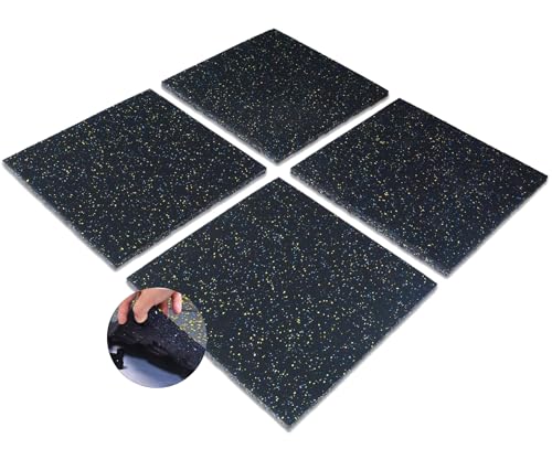 MYOYAY 4 Pack Interlocking Tile 20" x 20”x 1”Heavy Duty Rubber Flooring Mat Anti-Vibration Anti-Slip Exercise Mats for Gym Equipment and Cushion for Workouts, Cover 11.12 Sq.Ft… - color: Black + Blue Yellow Spot