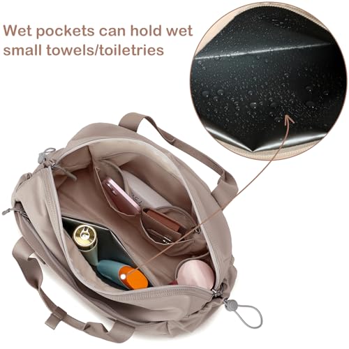 Gym Bag for Women Gym Duffle Bag with Shoe Compartment and Wet Pocket Carry On Overnight Weekender Duffel Bag for Travel Sports Yoga - color: Camel, size: Medium-17.7"