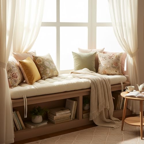 Vercraft Long Floor Cushion Large Floor Cushion with Brushed Cotton 74.8 x 27.5 x 3.15 in Jumbo Lounger Pillow for Outdoor Indoor Bay Window Meditation Yoga Reading Sleeping(1 Pc,Cream White) - color: Cream White