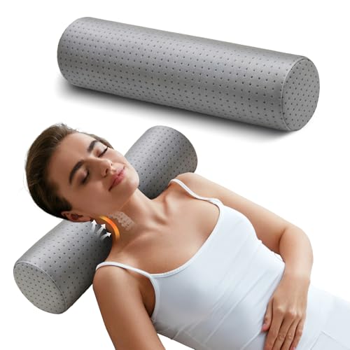 Memory Foam 4" Round Pillow, Cervical Neck Roll Pillow for Pain Relief - color: Cool Grey, size: 4”H