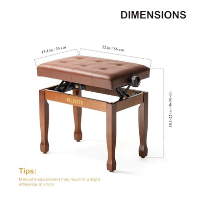 Adjustable Height Piano Bench, Wooden Piano Stool with Waterproof Padded Cushion, Bench Seat for Vanity, Bedroom, Living Room, Light Brown - color: Single-wood