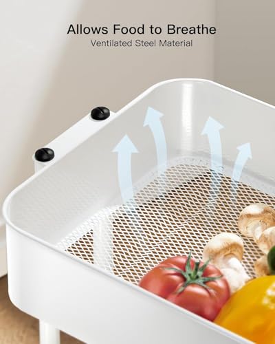 Pipishell 4 Tier Metal Rolling Utility Cart with 2 Lockable Wheels, White | 360° Rotating Wheel, Heavy-Duty Steel, Sturdy Dual Columns, Ventilated Mesh, Hold 22 lbs per Shelf, for Kitchen & Living Room - color: White, size: 4 Tier