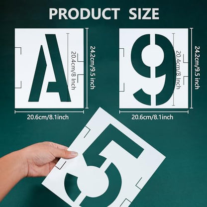 8 Inch Letter Stencils 42 Pcs ReusableTemplates Symbol Numbers Interlocking Stencil Kit Plastic Number Stencils for Wood,Wall,Paper,Fabric,Glass,Signage,DIY Art Projects - style: 8 Inch