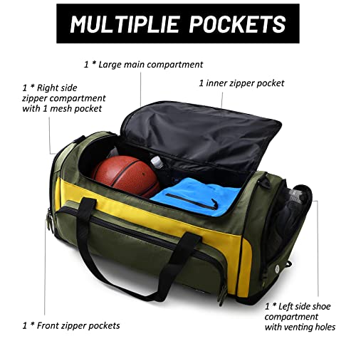MIER Large Gym Bag for Men 60L Duffel Bag with Shoe Compartment | Lightweight & Durable Sports Duffles; Suited for Workout Fitness Travel Weekender; Water Resistant; Adjustable Shoulder Strap - color: Green