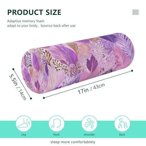 c Neck Roll Pillow Bolster Round Health Memory Foam Long Cervical Cylinder Pillows with Removable Washable Cover for Body Bed Legs Back Yoga - color: Boho Pink Leaf
