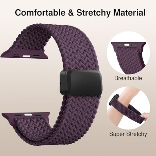 Braided Stretchy Magnetic Band Compatible with Apple Watch Bands Women Men - color: Cherry Red, size: 44mm/45mm/46mm/49mm/(42mm-series 3 2 1)