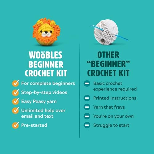 The Woobles Crochet Kit for Beginners - Pierre The Penguin | As seen on Shark Tank, Kit includes: Easy Peasy Yarn, pre-started piece, hook, safety eyes, stuffing, video tutorials, gift - color: Pierre The Penguin