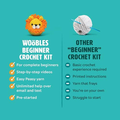 The Woobles Crochet Kit for Beginners (Felix the Fox) | As seen on Shark Tank, Kit includes: Easy Peasy Yarn, pre-started piece, hook, safety eyes, stuffing, video tutorials - color: Felix The Fox