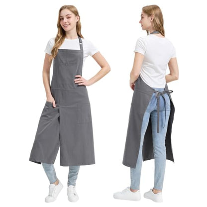 Molaxhome Split Pottery Apron with 3 Pockets Unisex with Adjustable Strap | Cotton Blend,Kitchen Apron,for Ceramics,Gardening,Kitchen Cooking - color: Grey