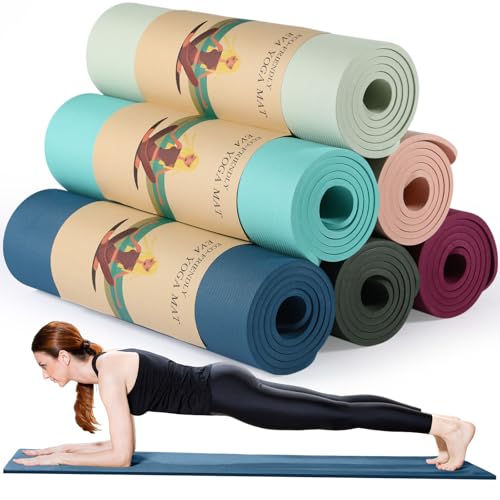 Timgle 6 Pcs 10mm Thick Yoga Mat Bulk 68 x 24 Inches Anti-slip Tear-resistant Exercise Mat Adult Gym Mats for Fitness, Stretching, Workout and Studio, Outdoor Yoga, Pilates - color: Fresh Colors