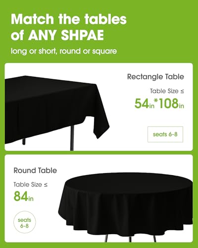 Pureegg Plastic Table Cloth Disposable 8 Pack, 84 Inch Round, Black | Graduation Party, Class of 2026, Leakproof & Sturdy, Black, Round Tablecloth, Table Cover - color: Black, size: 84" Round