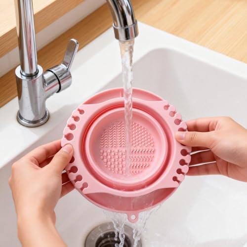 Collapsible Silicone Paint Brush Cleaner Basin Foldable Paintbrush Cleaning Container for Acrylic, Watercolor & Oil Painting (Pink, 15 * 12.2 * 6.5cm/5.91 * 4.8 * 2.56inches) - color: Pink