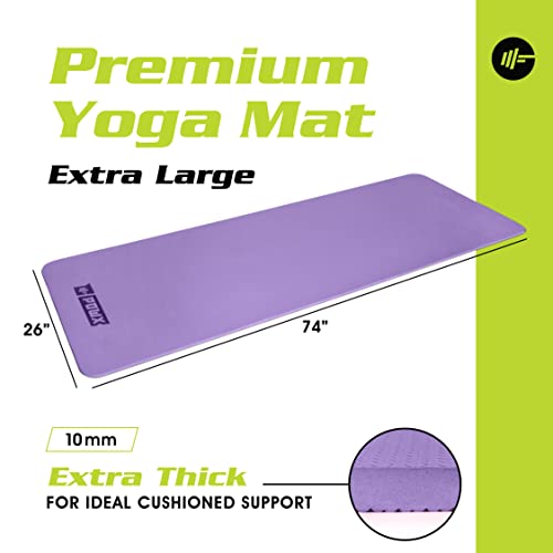 Extra Thick Yoga Mat for Women – TPE 10 mm-Thick Non-Slip Yoga Mat & Nylon Mat Strap – Men’s Fitness & Workout Mats for Home Gym – 26 x 74 In. Indoor-Outdoor Meditation & Exercise Mats by PowX