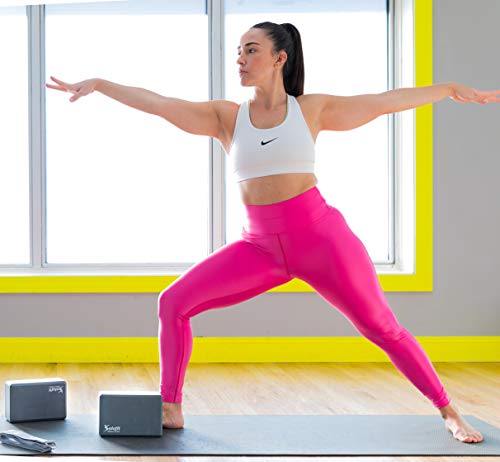 Yoga Blocks (2) with 6ft Yoga Strap – High Density EVA Foam Blocks for Stretching, Balance, Pilates, Dancers, Flexibility – Improve Strength, Aid Flexibility & Support Deepen Poses