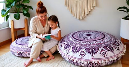 INDIAN CRAFT CASTLE Meditation Floor Pillow Cover, Large Pillows Cover Seating for Adults and Kids, Bohemian Cushion Cover for Fireplace Yoga Living Room Sitting 22 Inches (Pink) - color: Pink
