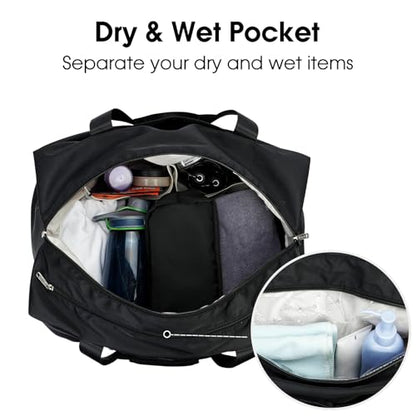 Ceneda 20" Gym Bag for Women with Wet Pocket & Shoe Compartment, Lightweight Duffel Waterproof Carry On Duffle for Travel, Yoga, Overnight (Black) - color: Black