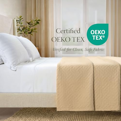 Threadmill Luxury Cotton Blankets for Queen Size Bed | All-Season 100% Cotton Queen Size Blanket | Criss Cross Jacquard Cozy Lightweight, Soft Breathable Coverlet fits Full Size Bed, 90x92 | Beige - color: Classic Beige, size: Queen / Full