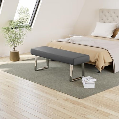 JIEXI 55" Upholstered Bedroom End Kitchen Bench with Sturdy Chrome Legs | PU Leather Padded Seat, Sturdy Thick Metal Legs, Space Efficient for Entryway Kitchen Dining Room Bedroom Window - color: Grey, size: 55 IN