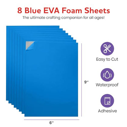 Self-Adhesive EVA Foam Sheets for Crafts – 2mm Thickness 8 Blue Sheets, 6 x 9 Inch, Peel & Stick Foam Paper for DIY, Scrapbooking & Kids’ Art. - color: Blue - 8 Pack
