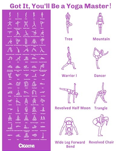 Instructional Yoga Mat with Poses and Stretches Printed On It | Yoga Mat with Poses - color: Purple/Blue