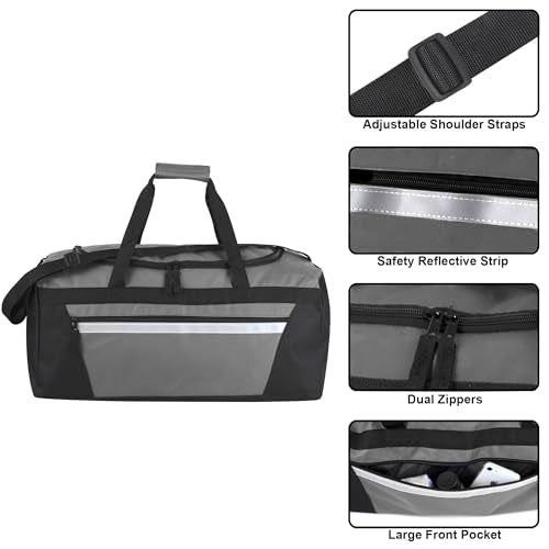 40 Liter, 22 Inch Reflective Duffle Bag with Shoulder Strap for Men, Women, Travel - color: Grey