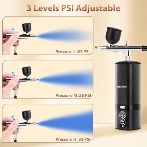 32PSI Airbrush Kit, Single-Action Airbrush Kit with Compressor, LED Display Air Brush Gun Set for Painting, Nail Art, Mode, Cake, Barber - color: Black, size: Single-Action