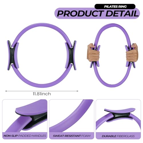 Seenelling 18 Pcs Pilates Ring and Ball Bulk Home Pilate Kit - color: Purple