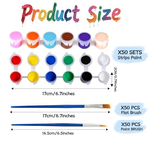 50 Pack Mini Acrylic Paint Set, 12 Colors Washable Paint Strips for Kids & Adults - Includes 100 Brushes, 600 PCS kids Paint Kits for Easter Eggs, Birthday, Classroom Party，school supplies - size: 1 Count (Pack of 50)