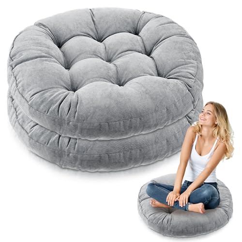 Jerify Light Gray 2 Pcs Large Floor Pillow Cushion,Round 22 x 22 | Round Square Flexible Seating Floor Meditation Pillow for Classroom Adult Picnic Party Learning Daycare School Reading Corner - color: Light Gray, size: Round 22 x 22
