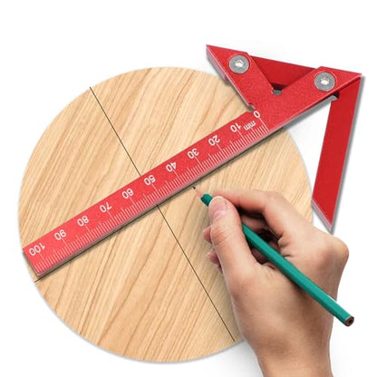 Aluminum Alloy Center Positioning Ruler, 45/90 Degree & Right Angle & Centerline Positioning, Red High-Precision Metric Measuring Multi-Function Arrow Ruler,043R - color: Red(Metric)