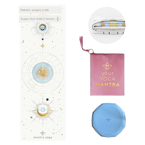 Mantra Yoga Travel PRO 1.5mm with Knee Pad - Foldable Fitness & Exercise Mat with Bag | Lightweight, Compact & Eco-Friendly | Non-Slip & Washable | For All Types of Yoga | 72" L x 24" W | 2.6 lbs - color: WhiteSky