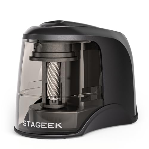 STAGEEK Electric Pencil Sharpener, Plug in or USB/Battery Operated, Black | Fits No.2 and Colored Pencils (6-8mm), Great for School, Classroom, Office and Home - color: Black