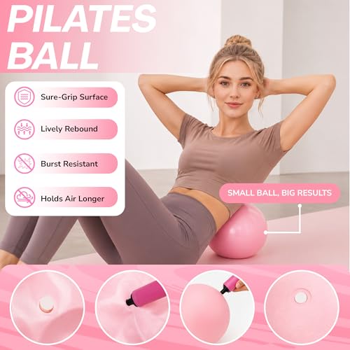Pilates Kit for Women – Home Pilates Equipment Set with Pilates Ring & Ball, Resistance Band, Ankle Resistance Bands with Cuffs, Grip Socks & Massage Ball – Full Body Home Workout Essentials