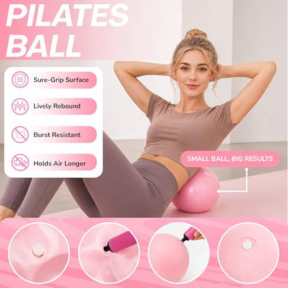 Pilates Kit for Women – Home Pilates Equipment Set with Pilates Ring & Ball, Resistance Band, Ankle Resistance Bands with Cuffs, Grip Socks & Massage Ball – Full Body Home Workout Essentials