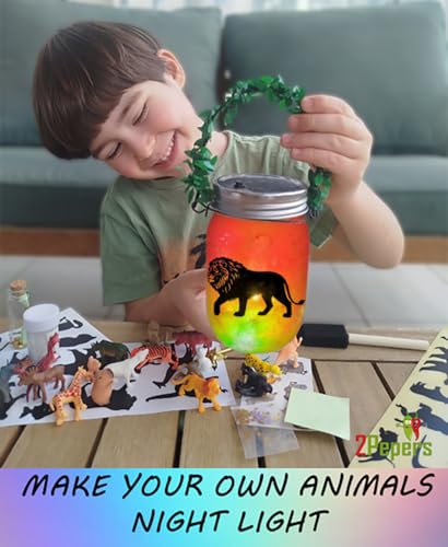 2Pepers DIY Animals Lantern Night Light Arts and Crafts for Kids Ages 3-12, Best Animal Gift for Boys & Girls, Make Your Own Birthday Present Toy Project - color: Turquoise- Animals